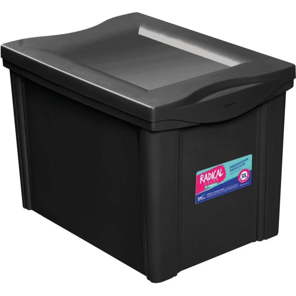Caixa Plastica Multiuso Preto 30L 30,5X30X42,5 Alto Ordene (Unidade) - imagem 3