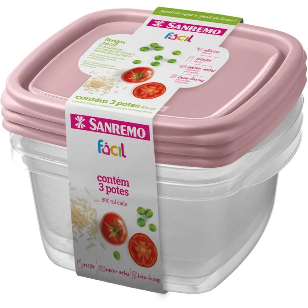 Pote Plastico Conj. 3 Potes Facil 800Ml (S) Sanremo (Kit) - imagem 4