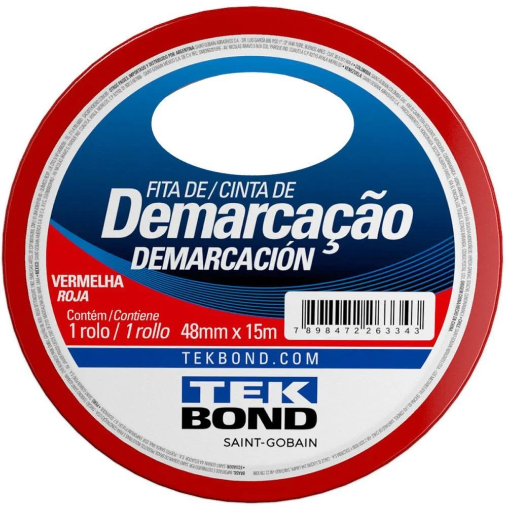 Fita Para Demarcacao De Solo Pvc Vermelha 48Mmx15M Tekbond (Unidade) - imagem 3