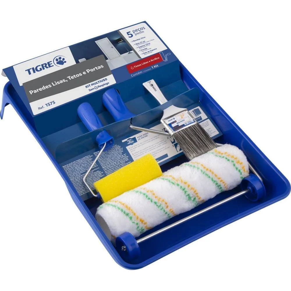 Rolo De Pintura Kit Anti Respingo 5Pcs Multius Pinceis Tigre (Kit) - imagem 3