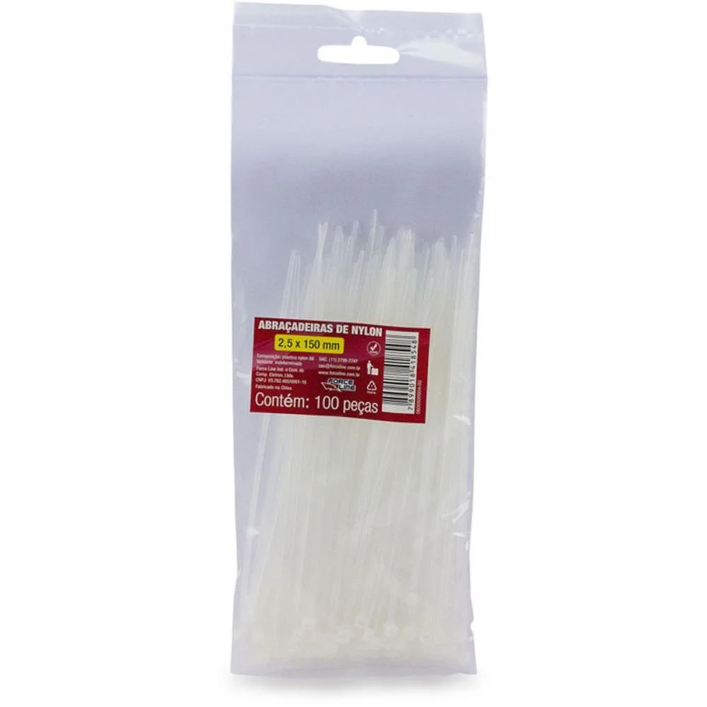 Abracadeira Nylon Branca 2,5X150Mm. Force Line (Pct.c/100) - imagem 2