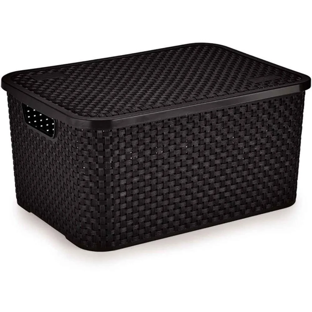 Caixa Plastica Multiuso Rattan C/Tampa Preto Gd 16L. Nitron (Unidade) - imagem 3