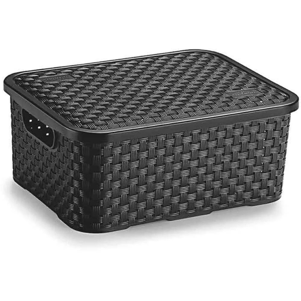 Caixa Plastica Multiuso Rattan C/Tampa Preto Peq 4L. Nitron (Unidade) - imagem 3