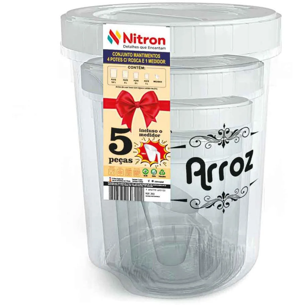 Pote Plastico Conj.5 Potes C/Rosca E Medidor Nitron (Unidade) - imagem 3