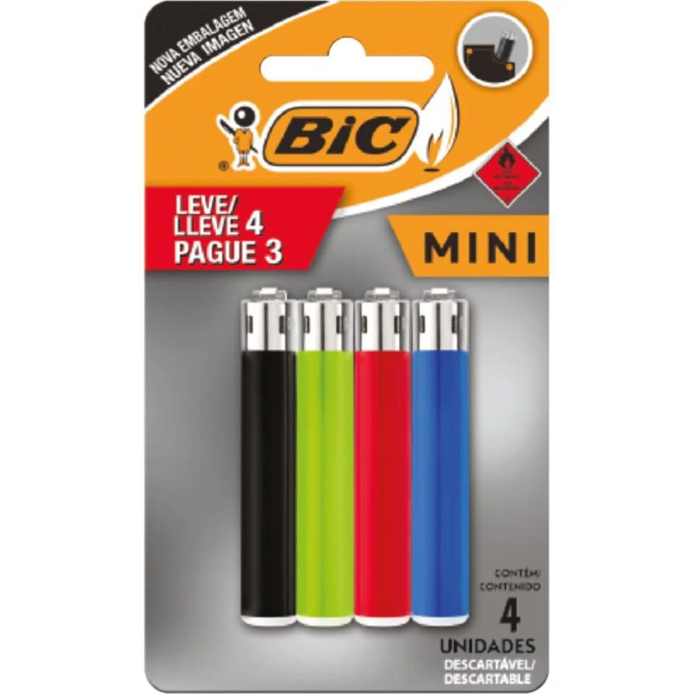 Isqueiro Descartavel Bic Mini A Gas Leve 4 Pague 3 Bic (Blister) - imagem 2