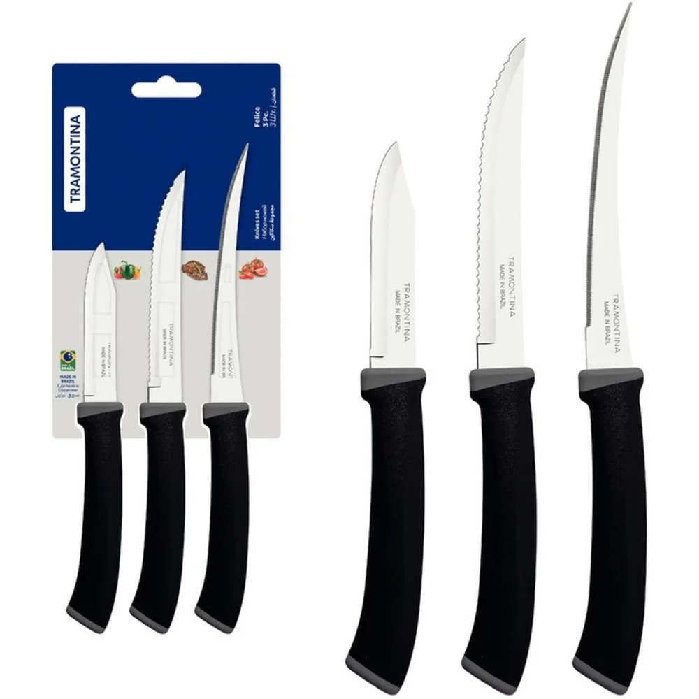 Faca Jogo Felice 3Pcs Inox Cabo Pt Tramontina - imagem 3