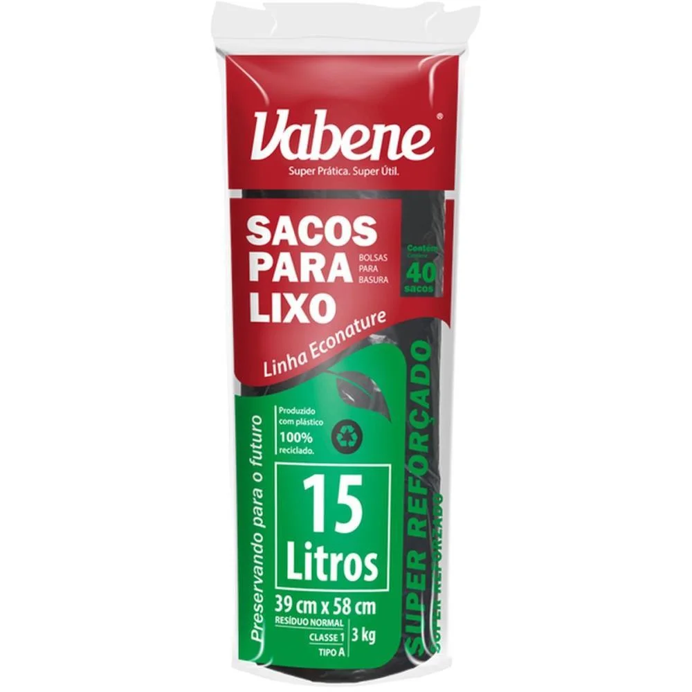 Saco Para Lixo 15L Preto 39X58Cm 35 Micras Vabene (Rl.c/40) - imagem 3