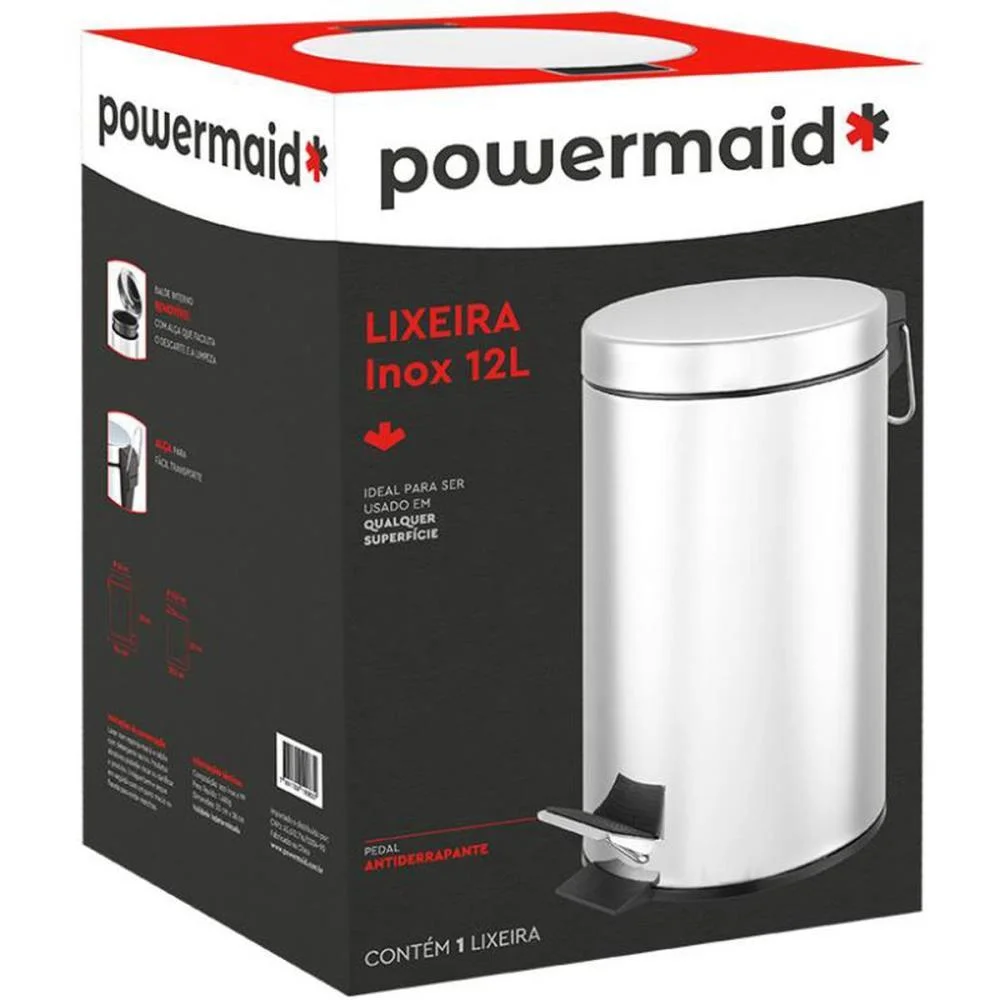 Lixeira Inox C/Pedal 12Lts. Powermaid (Unidade) - imagem 7