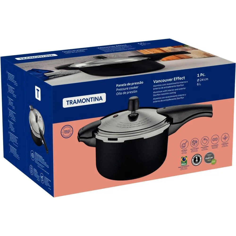 Panela Pressão Antiaderente 6L Preto Tramontina (Unidade) - imagem 5