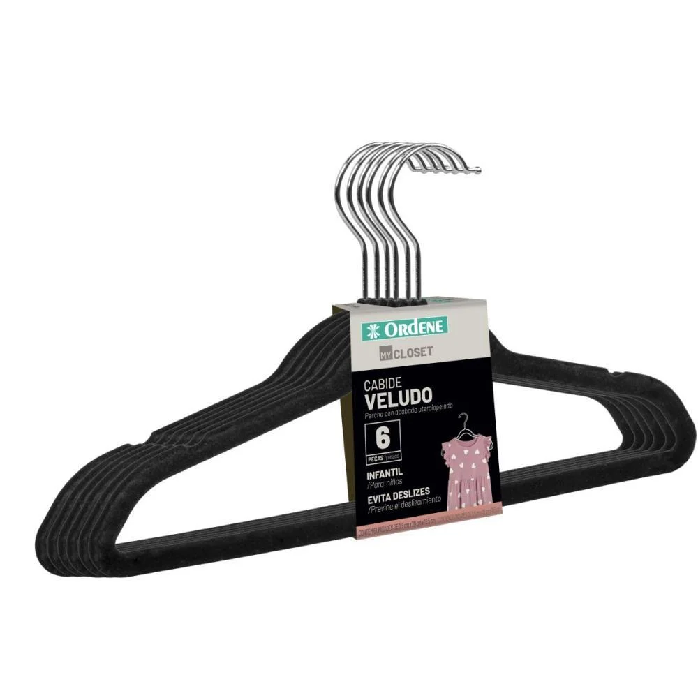 Cabide Veludo Preto Infantil C/6 Unid Ordene (Kit) - imagem 5