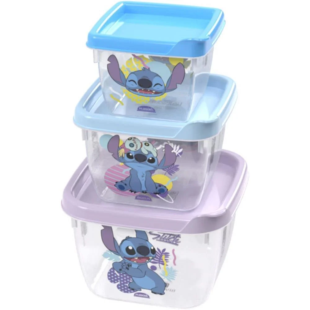Pote Plastico Stitch Conj. 3 Potes Conect Qd Plasutil (Kit) - imagem 5