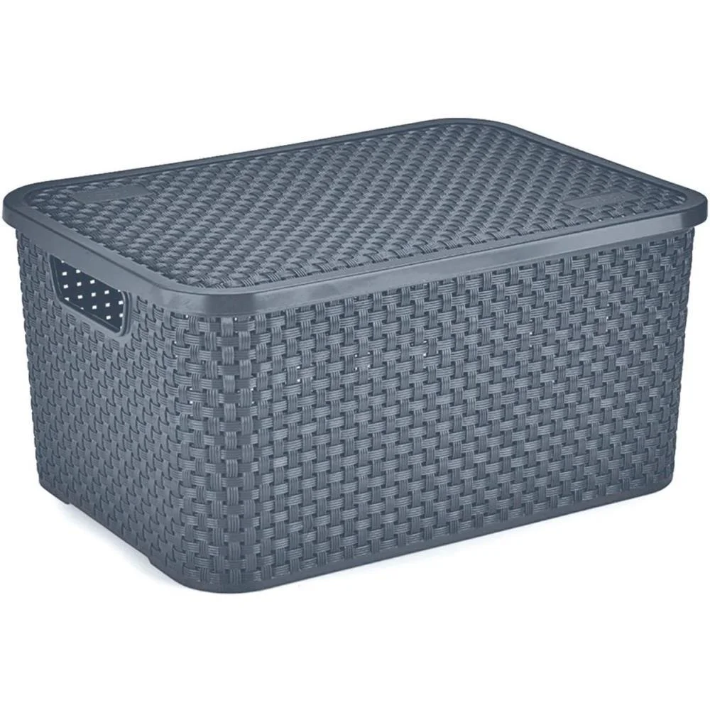 Caixa Plastica Multiuso Rattan C/ Tampa Chumbo Gd 16L. Nitron (Unidade) - imagem 2