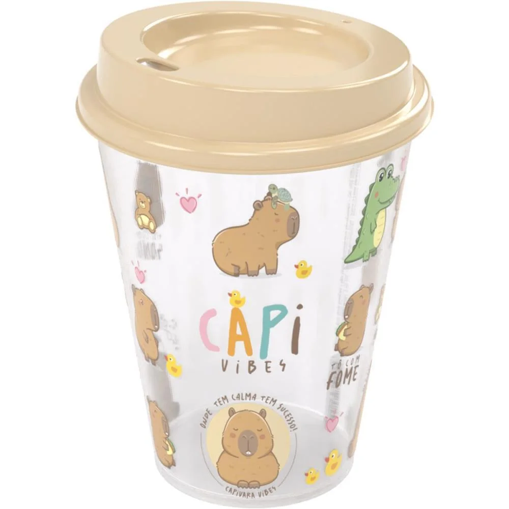 Copo Decorado Capivara C/Tampa E Bico 270Ml Plasutil (Unidade) - imagem 2