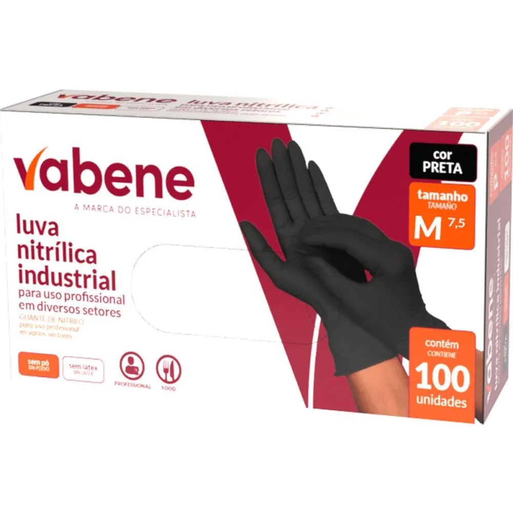 Luva Nitrilica M Preta Vabene (Cx.c/100) - imagem 2