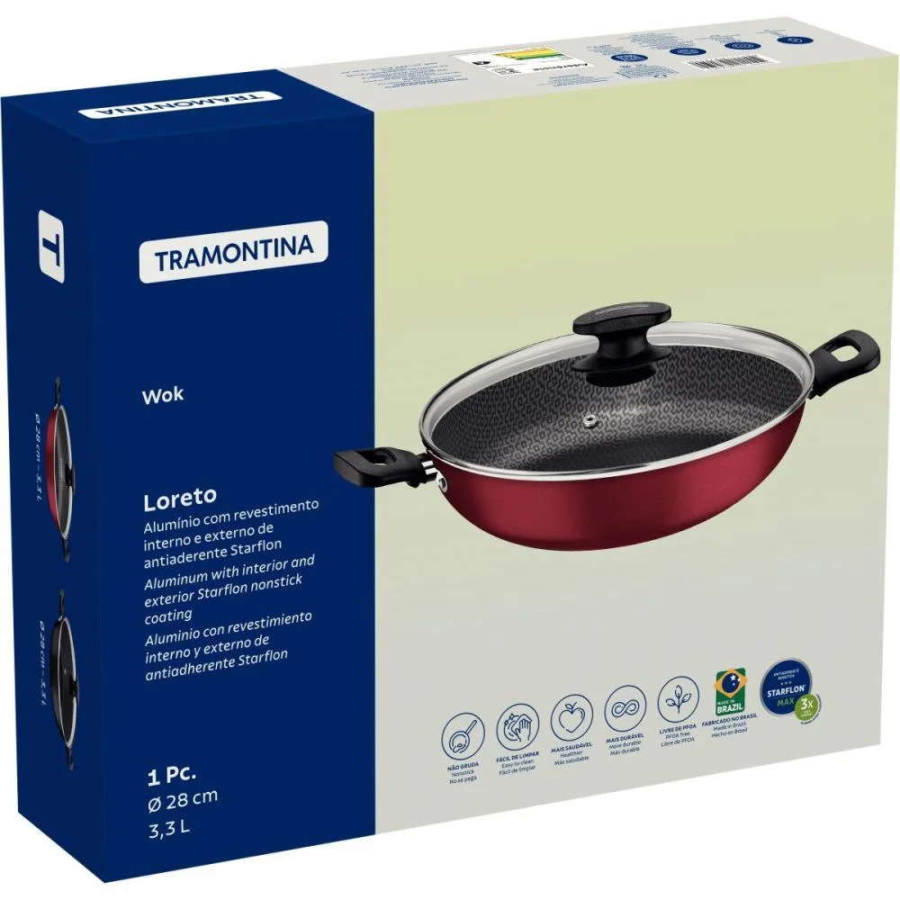 Panela Wok Loreto 28Cm C/Tampa Vidro Tramontina (Unidade) - imagem 4
