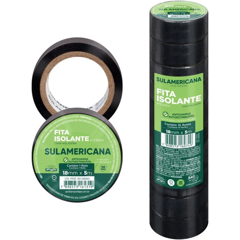 Fita Isolante 18Mmx5M. Anti Chama Sulamericana (Pct.c/10) - imagem 6