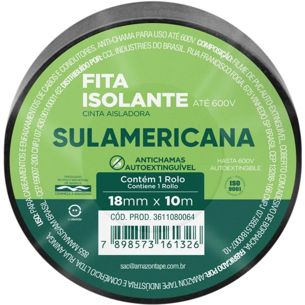 Fita Isolante 18Mmx10M. Anti Chama Sulamericana (Pct.c/10) - imagem 5