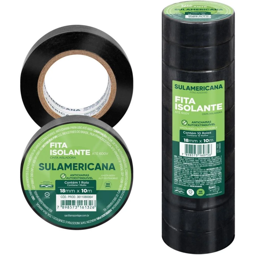 Fita Isolante 18Mmx10M. Anti Chama Sulamericana (Pct.c/10) - imagem 6