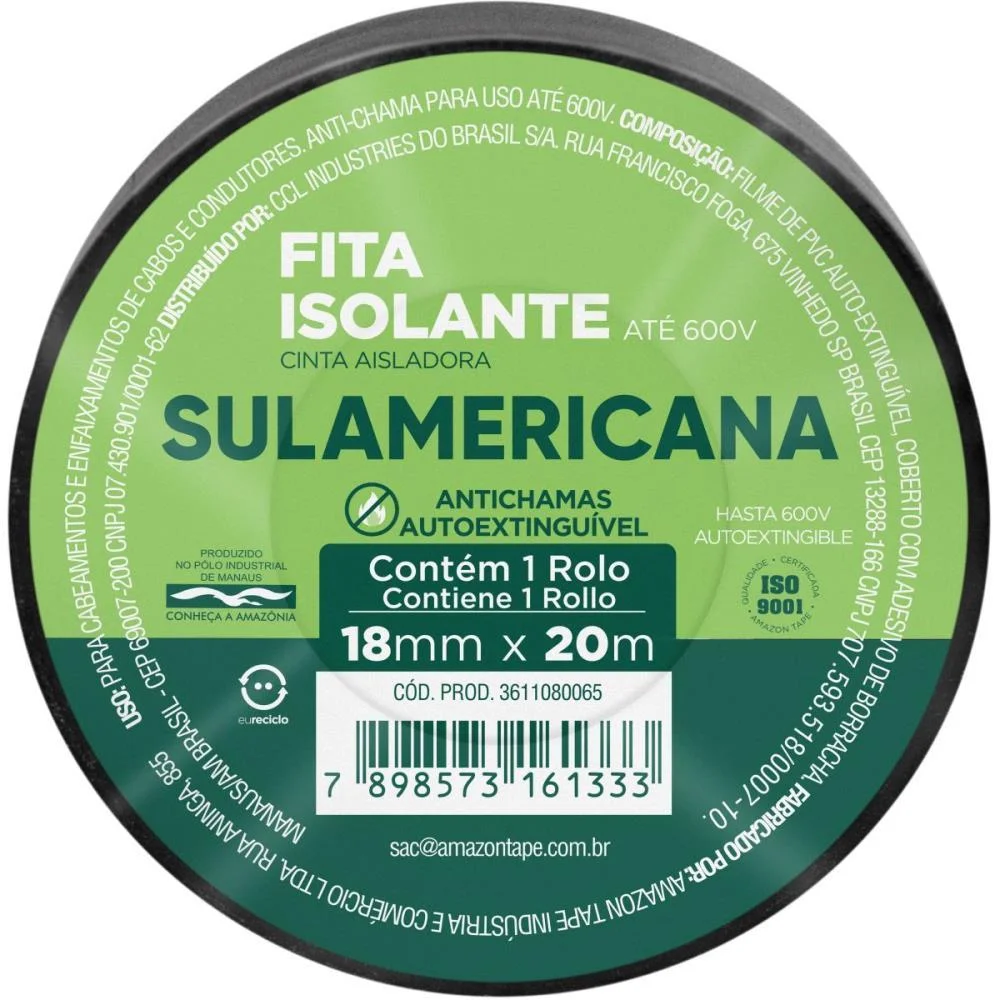 Fita Isolante 18Mmx20M. Anti Chama Sulamericana (Pct.c/10) - imagem 4
