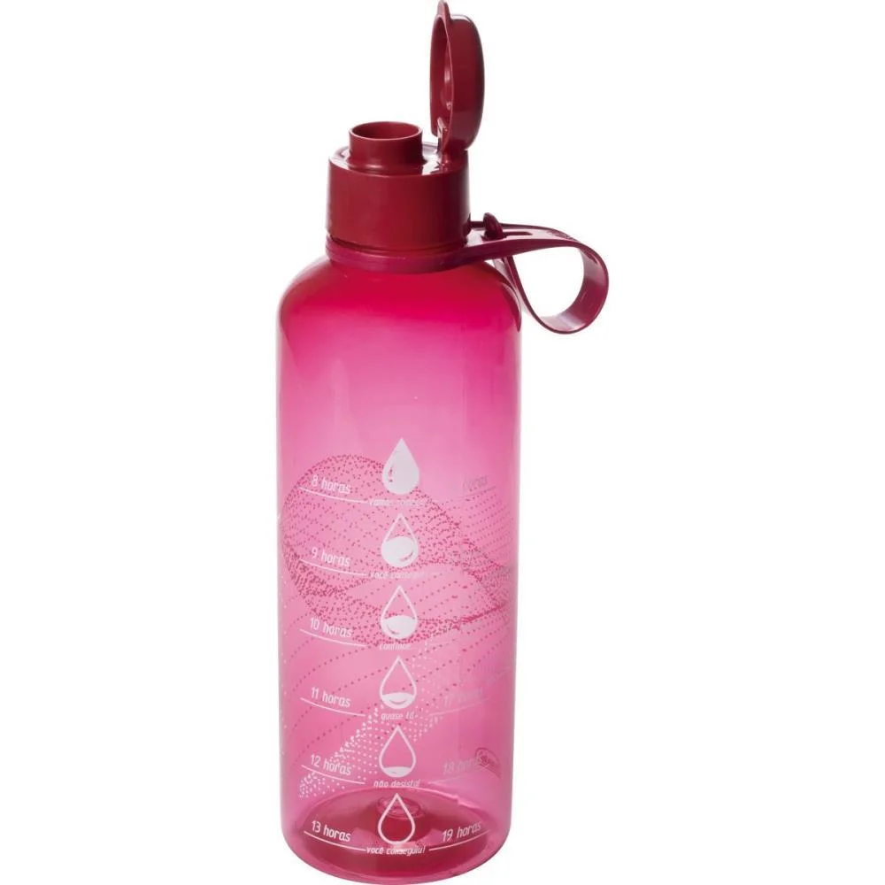 Garrafa Plastica Fitness Cilindrica 970Ml Rosa Plasutil (Unidade) - imagem 4