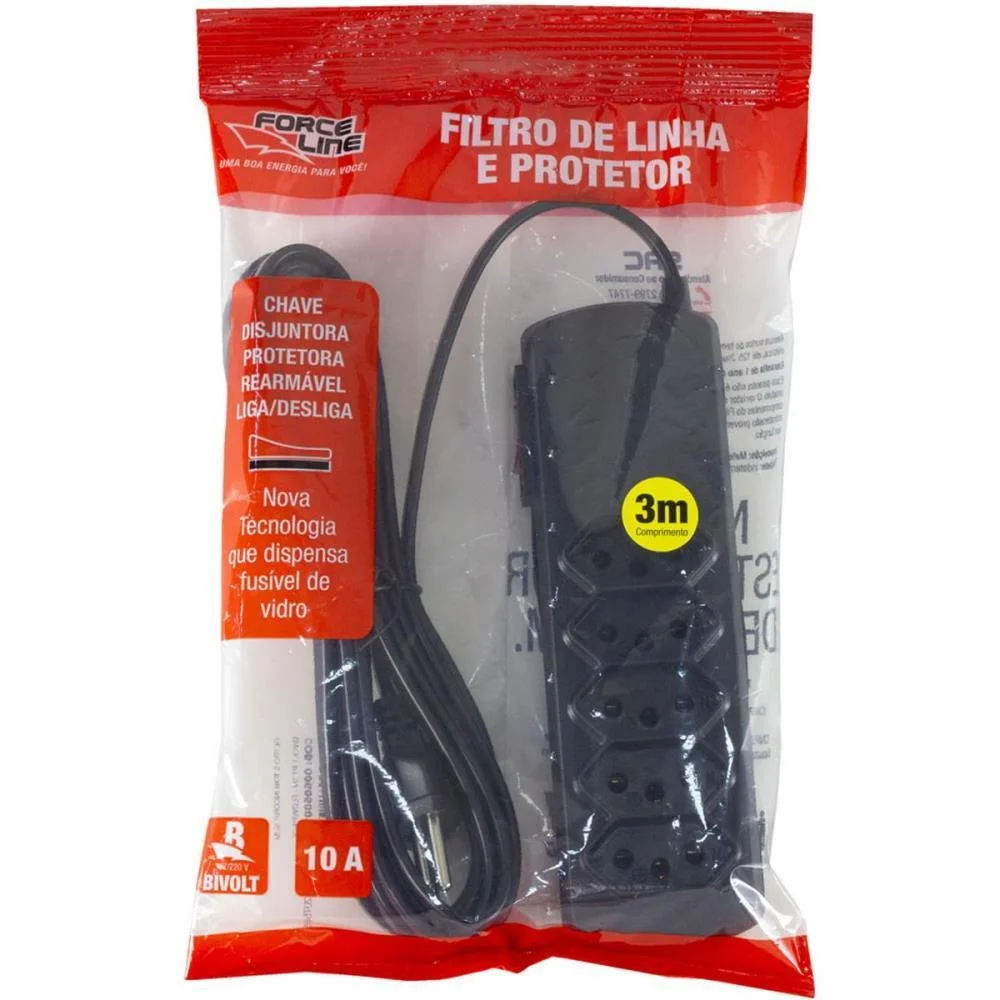 Filtro De Linha 5 Tomadas Slim Bivolt 3M Pt Force Line (Unidade) - imagem 2