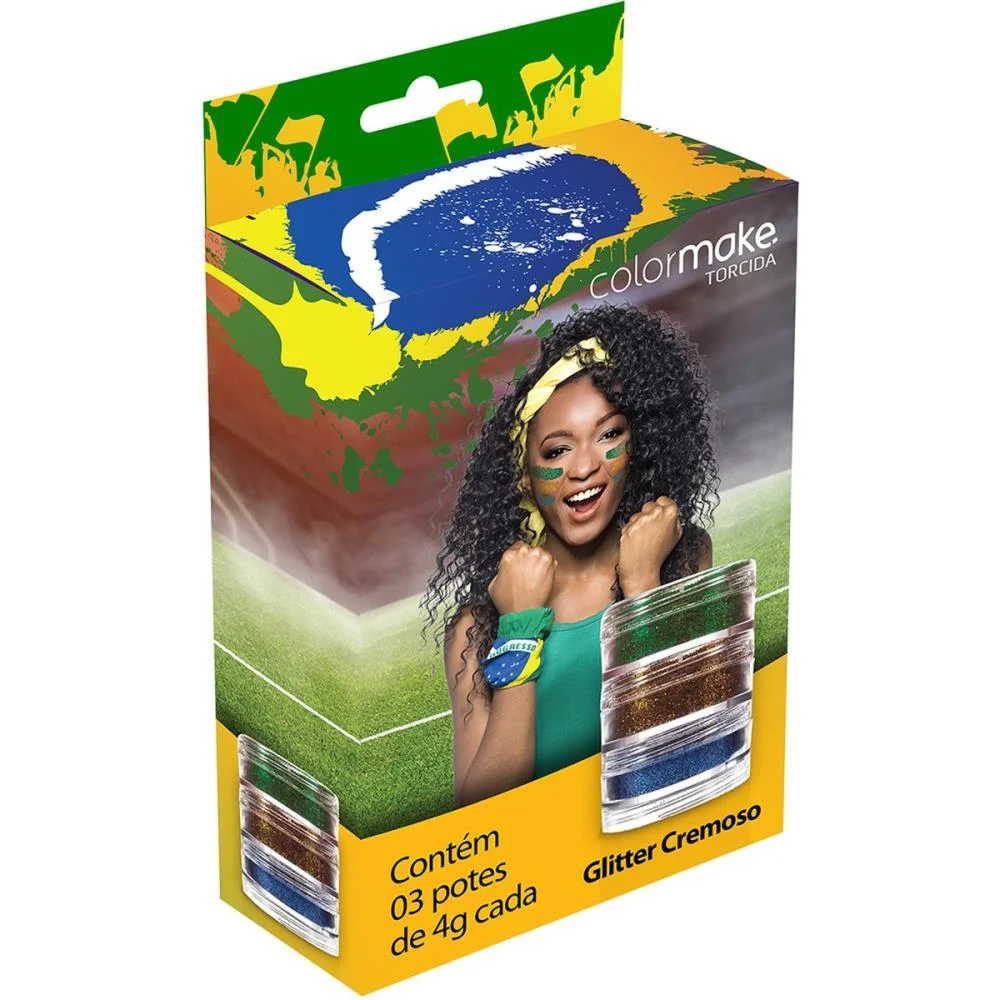 Copa Do Mundo Pintura Facial Gliter Az/Vd/Am Colormake (Kit.c/03) - imagem 2