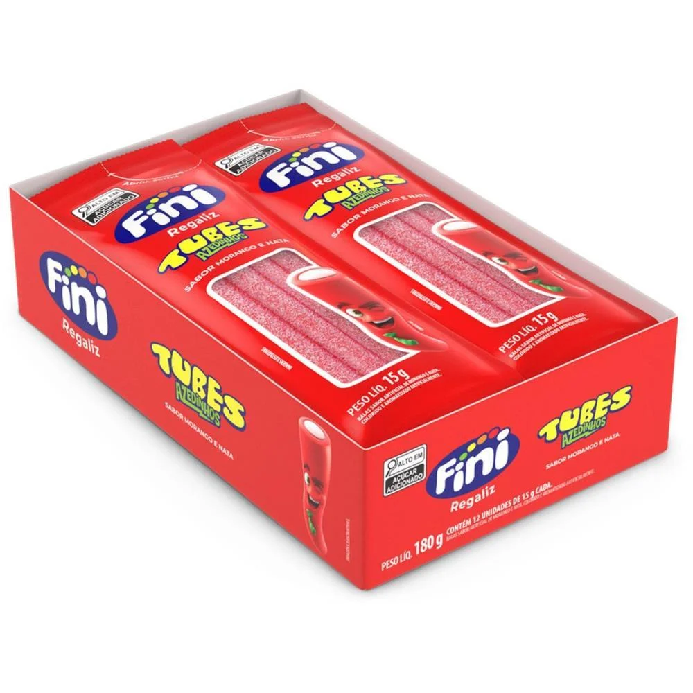 Doce Tubes Morango Azedinho 15G. Fini (Dp.c/12) - imagem 3