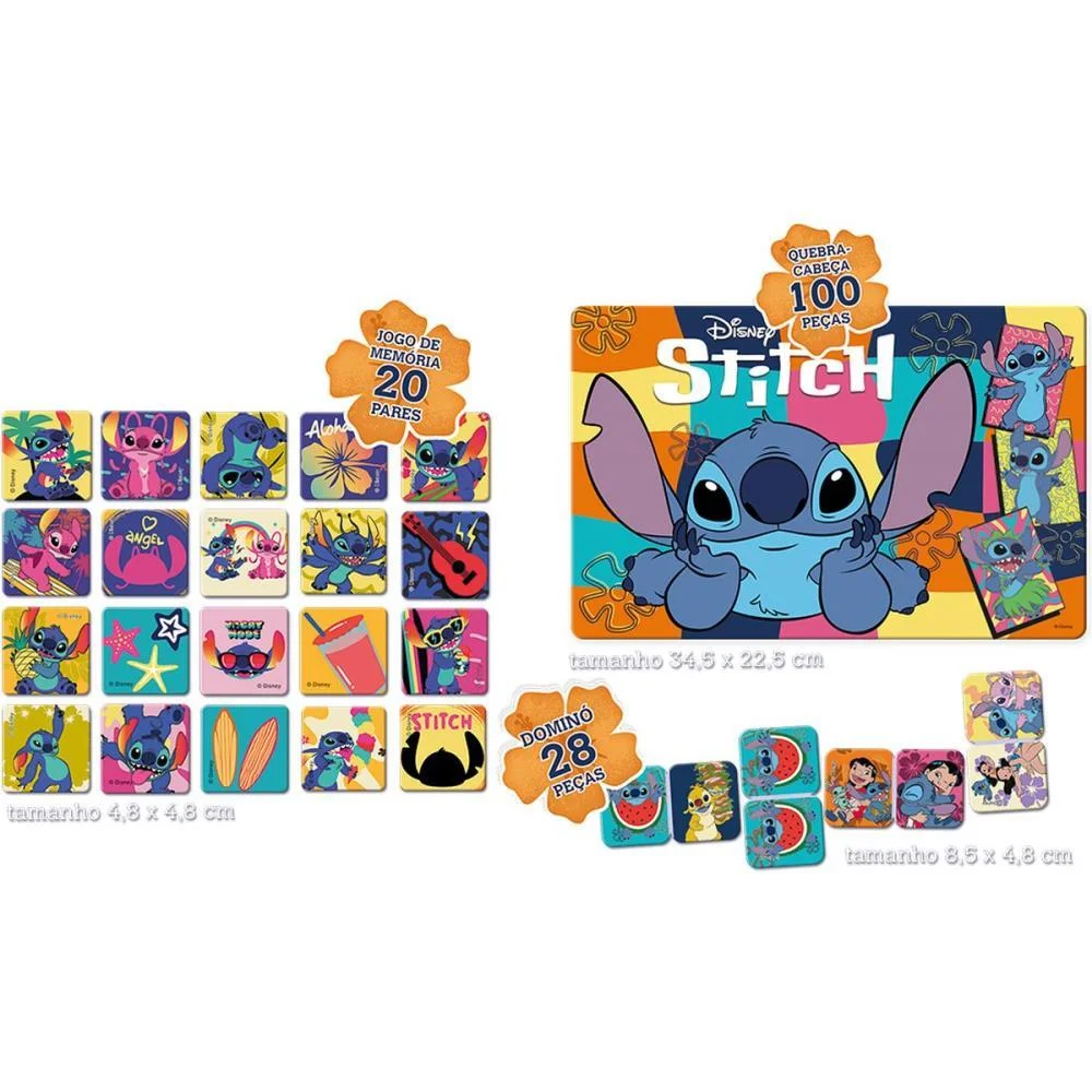Quebra-Cabeca Cartonado Stitch 3Em1 Domino/Jg Memoria Toyster (Unidade) - imagem 4