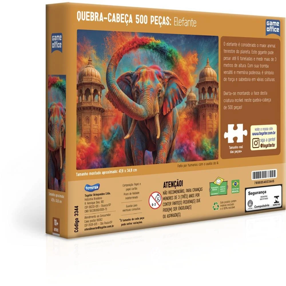 Quebra-Cabeca Cartonado Elefante 500 Pcs Toyster (Unidade) - imagem 4