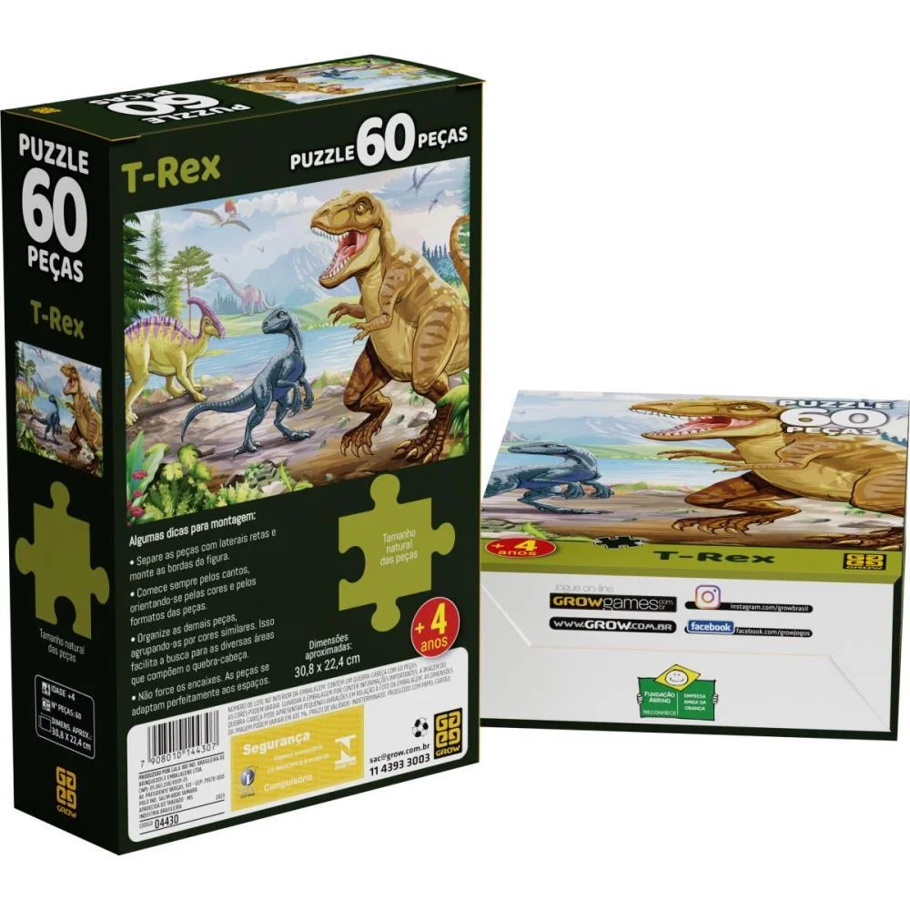 Quebra-Cabeca Cartonado T-Rex 60 Pecas Grow (Unidade) - imagem 5