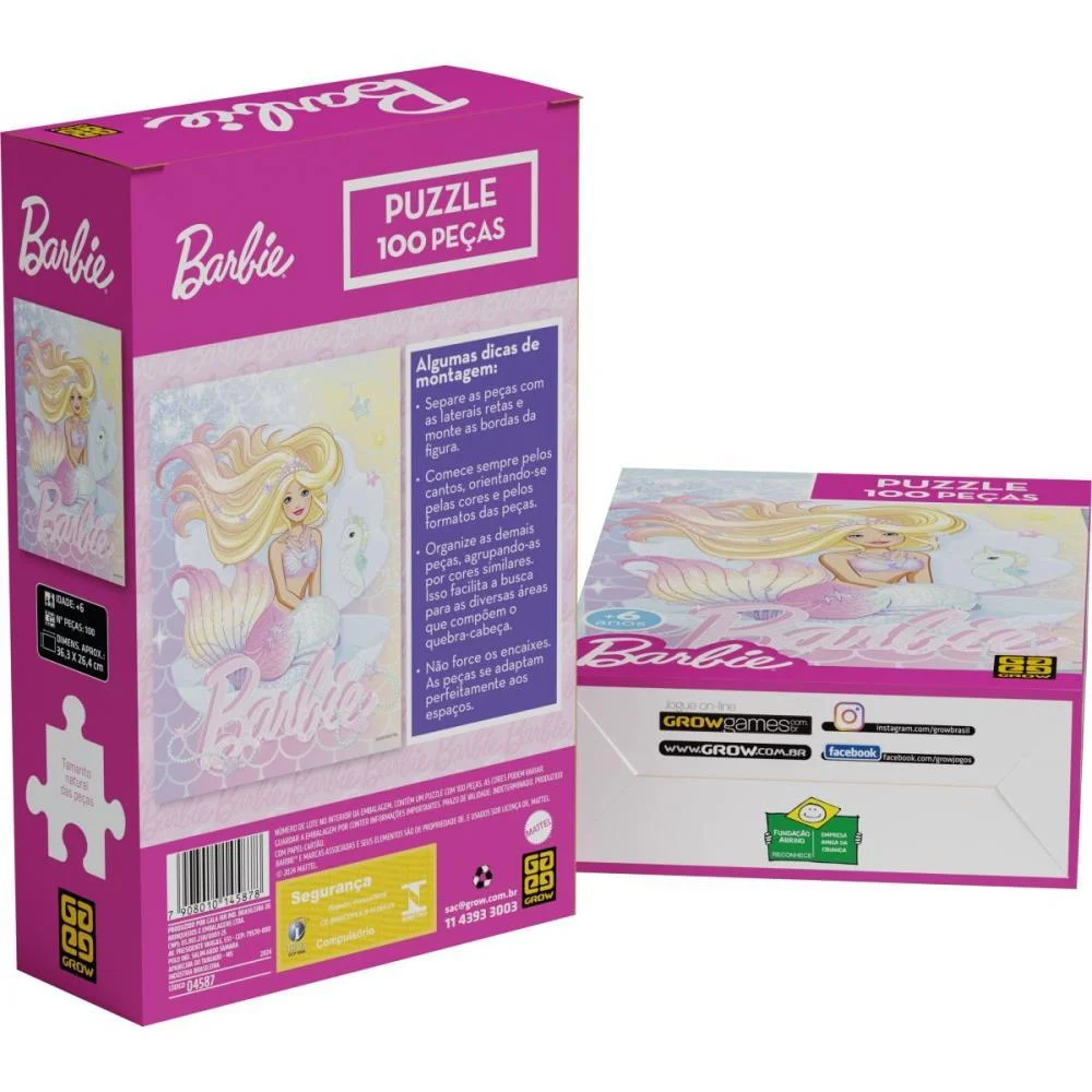Quebra-Cabeca Cartonado Barbie Brilhante 100 Pecas Grow (Unidade) - imagem 5