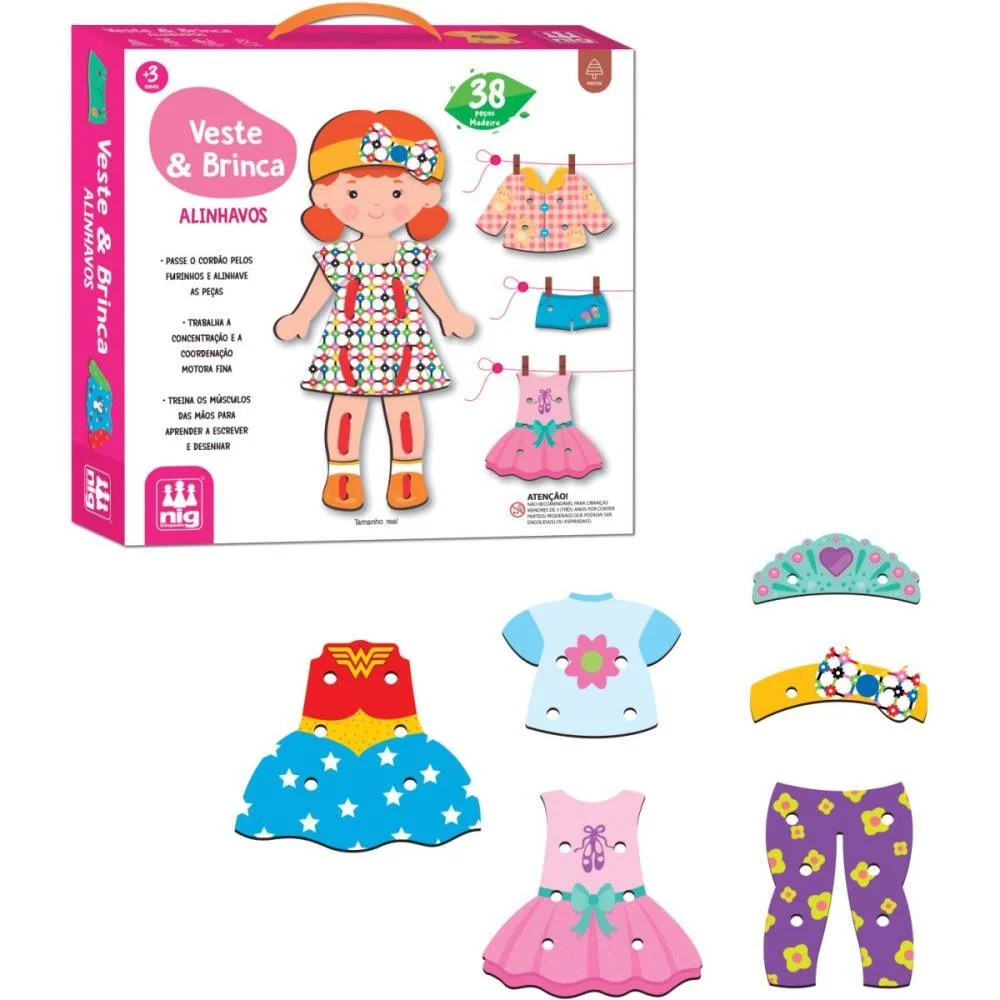 Brinquedo Educativo Alinhavo Veste E Brinca Madeir Nig Brinquedos (Unidade) - imagem 2