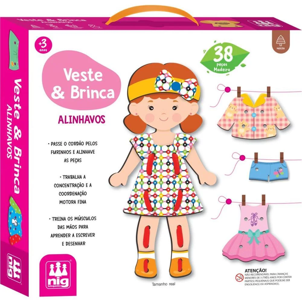 Brinquedo Educativo Alinhavo Veste E Brinca Madeir Nig Brinquedos (Unidade) - imagem 11