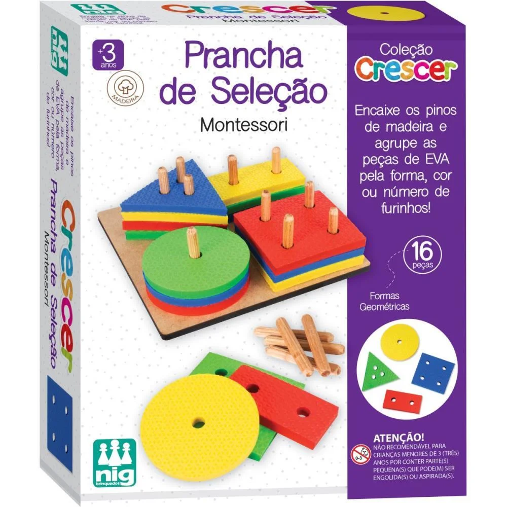 Brinquedo Pedagogico Madeira Prancha De Selecao 16Pcs Nig Brinquedos (Unidade) - imagem 2