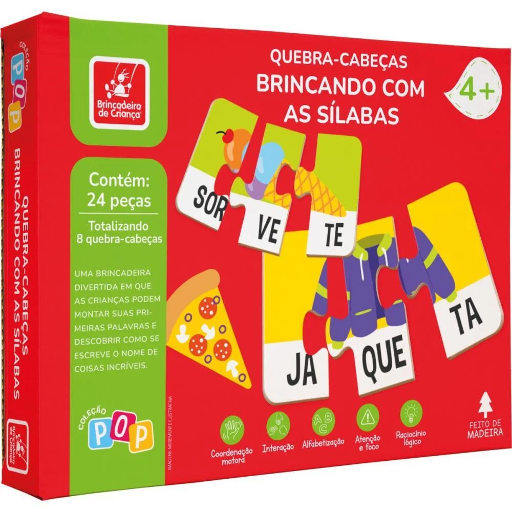 Quebra-Cabeca Madeira Brincando Com Silabas 24Pcs Brinc. De Crianca (Unidade) - imagem 2