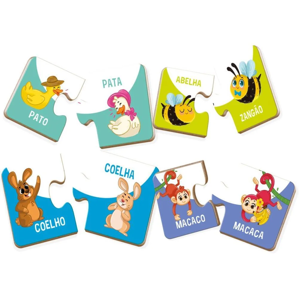 Quebra-Cabeca Madeira Cade Meu Par? Bichos 18Pcs Brinc. De Crianca (Unidade) - imagem 4