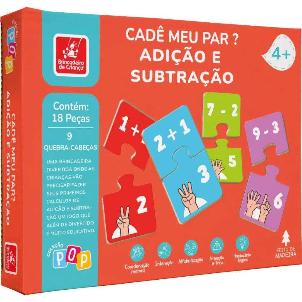 Quebra-Cabeca Madeira Cade Meu Par?Adicao E Subt.18P Brinc. De Crianca (Unidade) - imagem 3