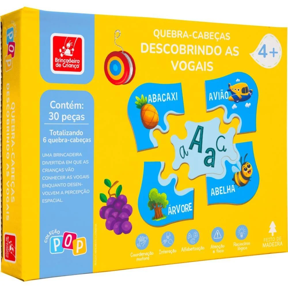 Quebra-Cabeca Madeira Descobrindo As Vogais 30Pcs Brinc. De Crianca (Unidade) - imagem 3