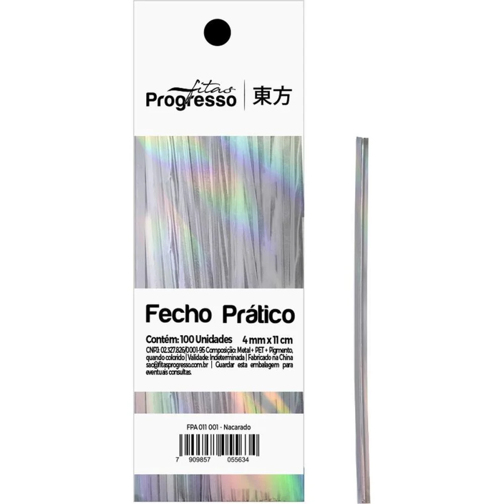 Fecho Metalico Nacarado 4Mmx11Cm. Fitas Progresso (Pct.c/100) - imagem 3