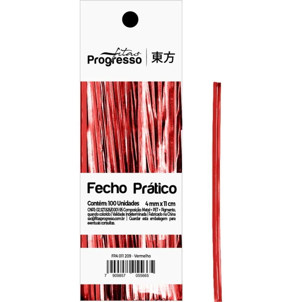 Fecho Metalico Vermelho 4Mmx11Cm. Fitas Progresso (Pct.c/100) - imagem 3
