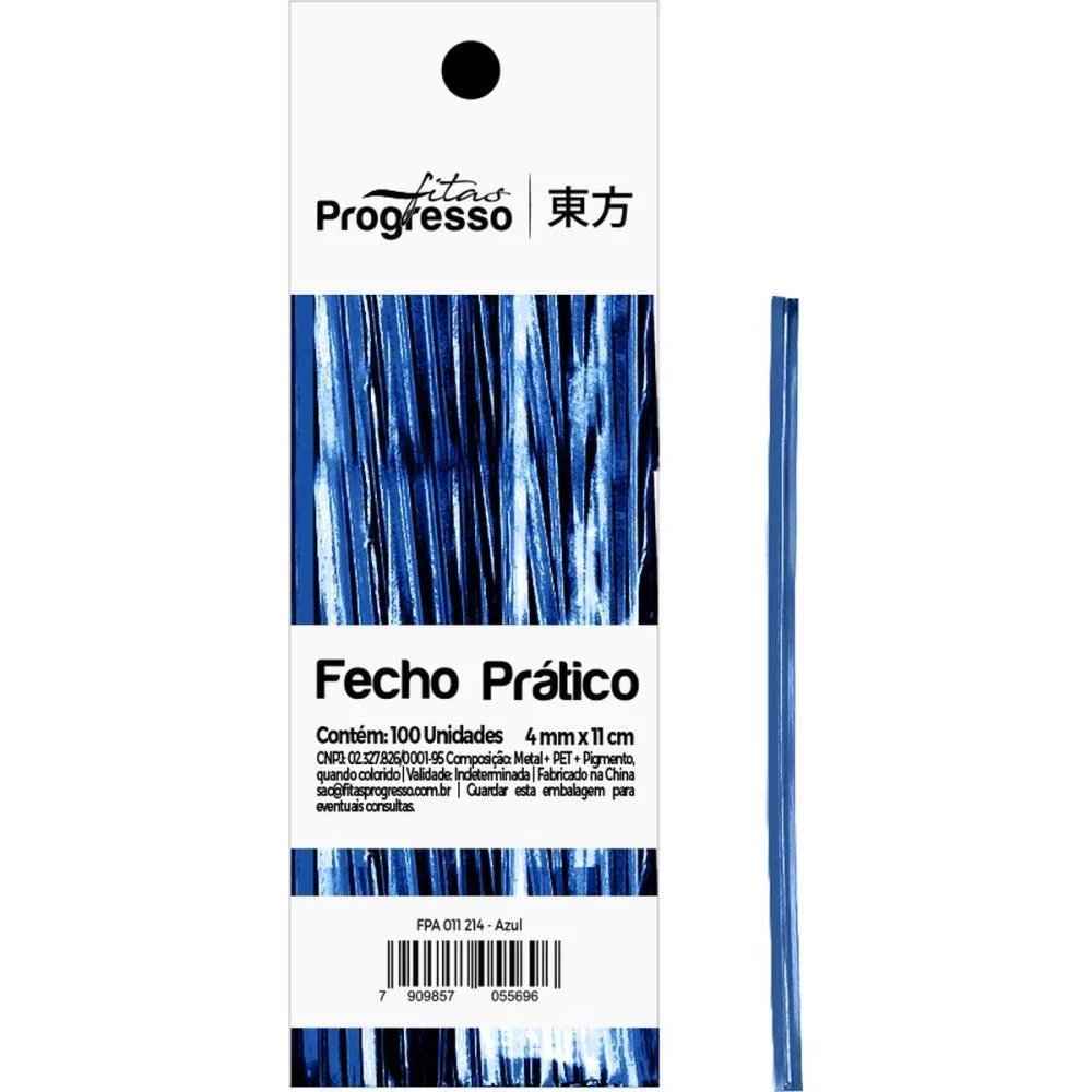 Fecho Metalico Azul 4Mmx11Cm. Fitas Progresso (Pct.c/100) - imagem 2
