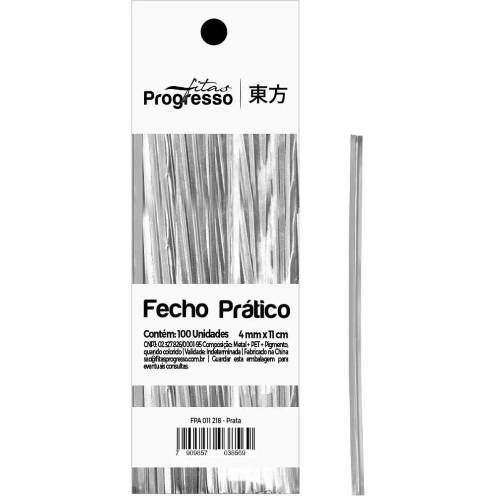 Fecho Metalico Prata 4Mmx11Cm Fitas Progresso C/ 100 Unidades - imagem 2