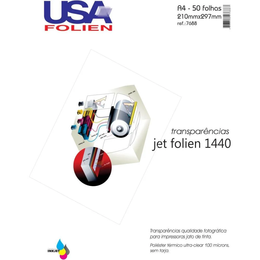 Transparencia Inkjet A4 S/Tarja 100 Micras Usa Folien (Pct.c/50) - imagem 2