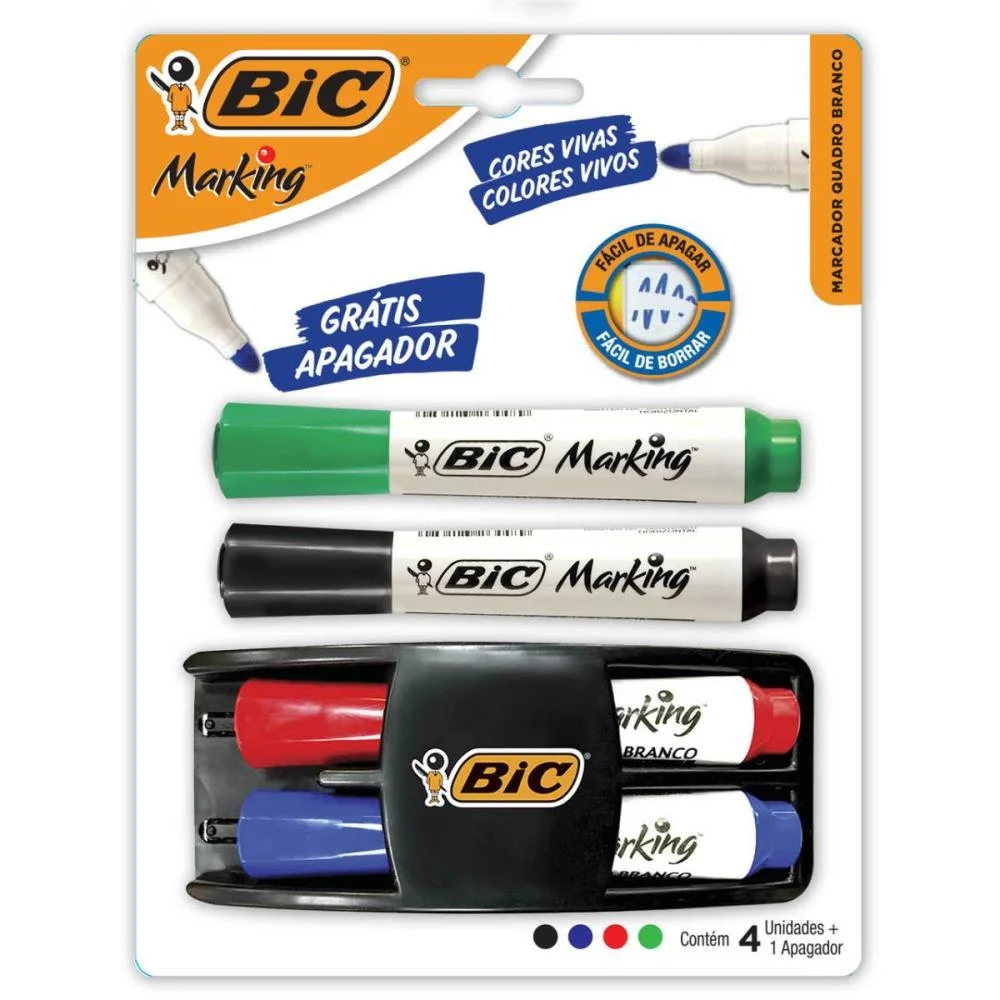 Pincel Quadro Branco Marking Kit 4 Pinceis+Apagador Bic (Kit) - imagem 3