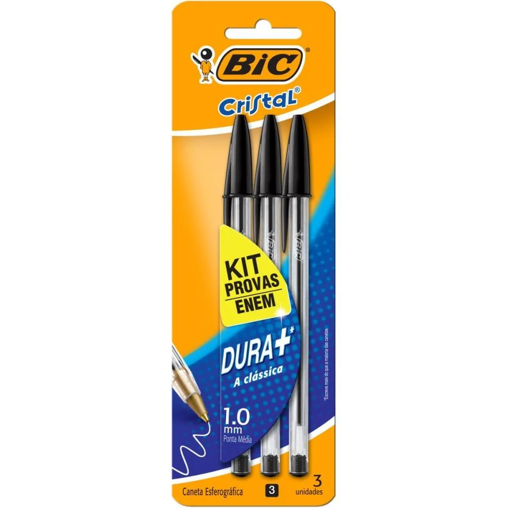 Caneta Esferografica Cristal Preta Corpo Transp. Bic (Bl.c/03) - imagem 3