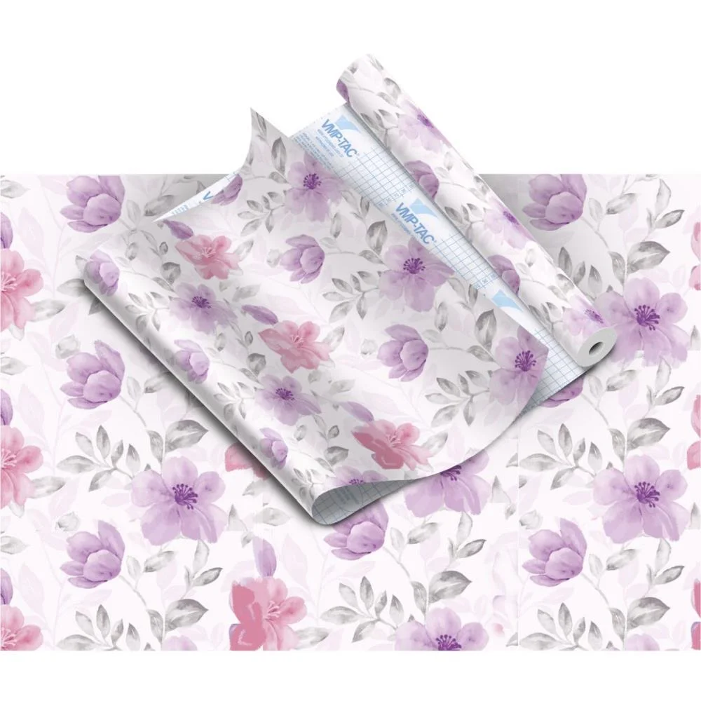 Plastico Adesivo 45Cmx10M Floral Lilas V.m.p. (Rolo) - imagem 2