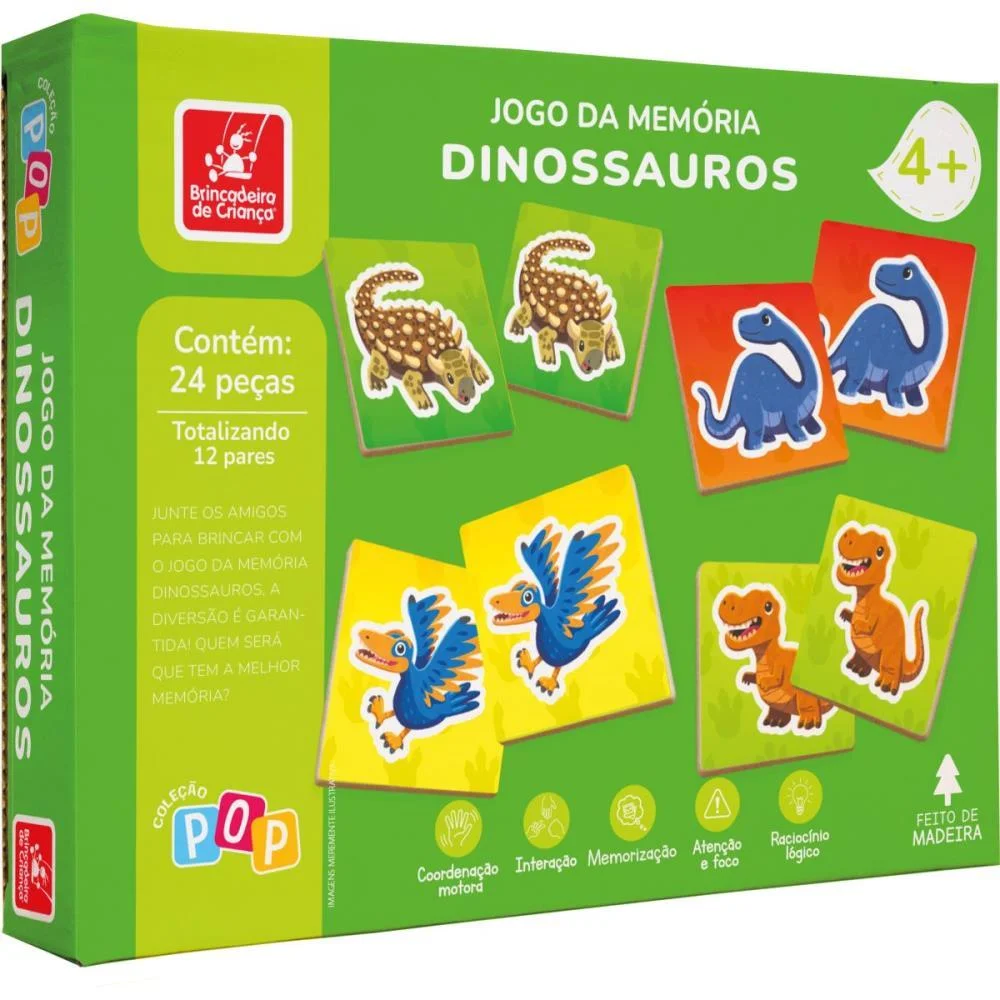 Jogo Da Memoria Em Madeira Dinossauros 24Pcs Brinc. De Crianca (Unidade) - imagem 3