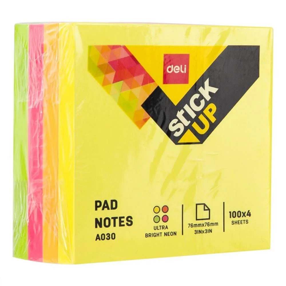 Bloco De Recado Autoadesivo 76X76Mm Fluorescente 4X100Fls Deli (Unidade) - imagem 3