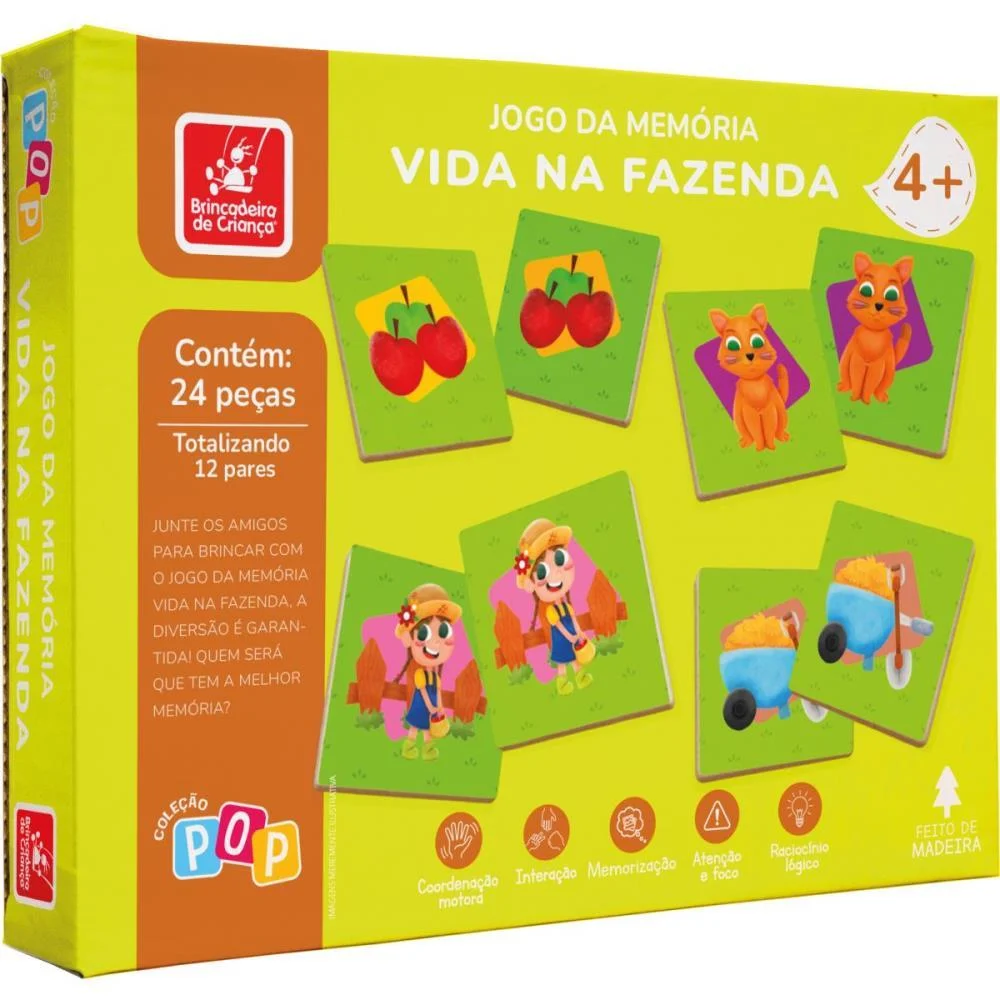 Jogo Da Memoria Em Madeira Vida Na Fazenda 24Pcs Brinc. De Crianca (Unidade) - imagem 2
