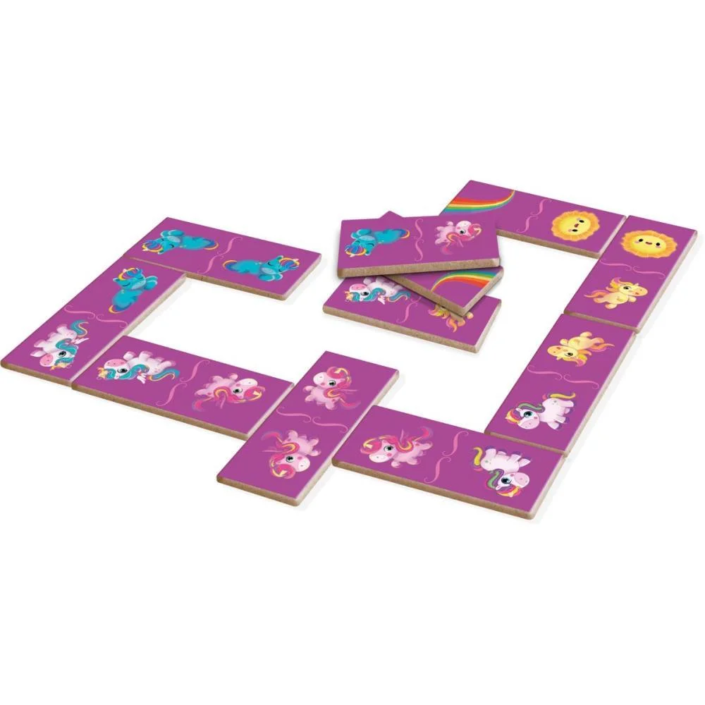Domino Unicornios Em Madeira 28Pcs Brinc. De Crianca - imagem 4